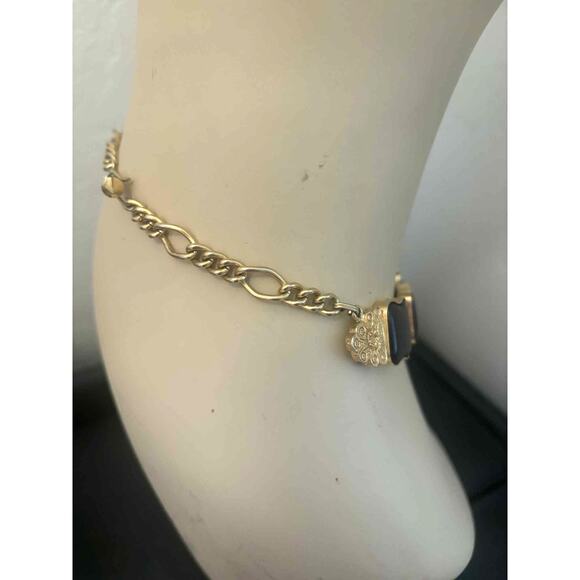 Vintage 80s Gold & Black Belt Buckle Choker Necklace Statement Adjustable Runway - Picture 4 of 5